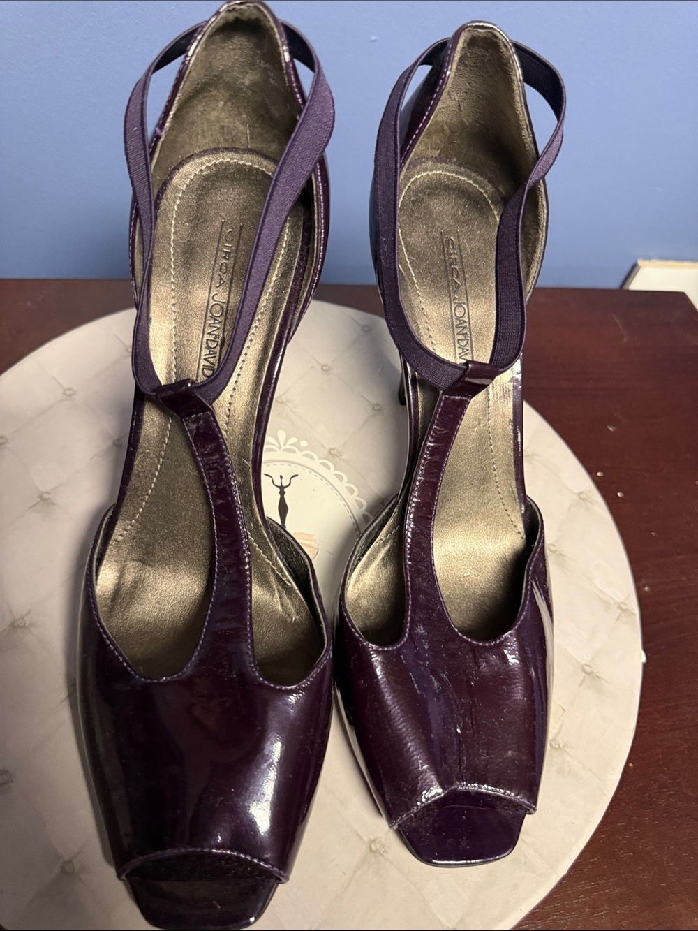 Circa Joan & David Women's Purple Patent T-Strap Peep Toe Heels